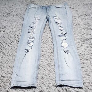 Mudd Skinny Jeans Womens Juniors 9 Light Wash Distressed Holes Trashed Low Rise